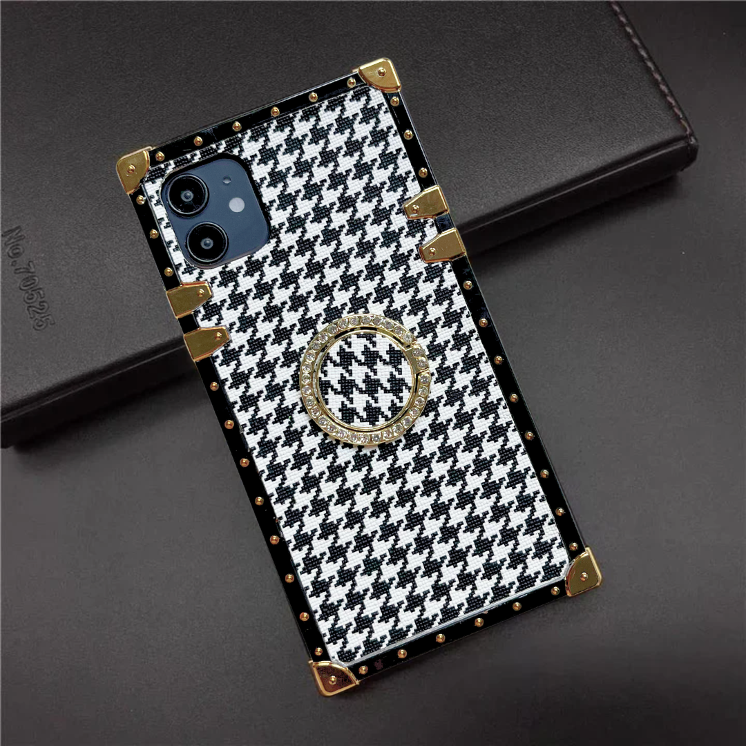 Luxury Diamond Time Pattern Square Phone Cases For iPhone 13 Pro Max 12 11  X XS XR 6S 6 7 8 Plus SE 2020 Bling Ring Holder Cover