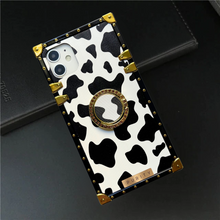 Load image into Gallery viewer, iPhone Case with Ring &quot;Chaos&quot; | Cow print square iPhone case by PURITY
