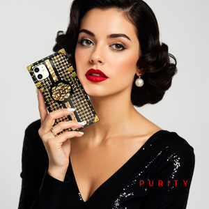 Black and gold houndstooth iPhone case "Bijou" by PURITY