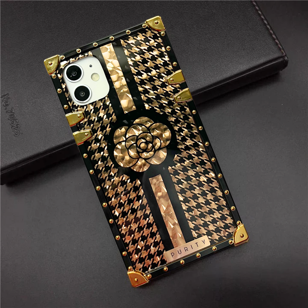 Black and gold houndstooth iPhone case 