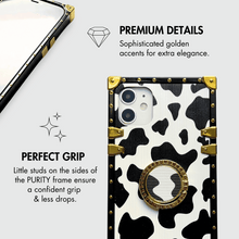 Load image into Gallery viewer, iPhone Case with Ring &quot;Chaos&quot; | Cow print square iPhone case by PURITY
