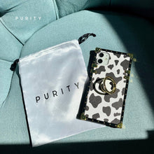 Load image into Gallery viewer, iPhone Case with Ring &quot;Chaos&quot; | Cow print square iPhone case by PURITY
