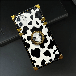 iPhone Case with Ring "Chaos" | Cow print square iPhone case by PURITY