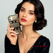 Load image into Gallery viewer, Black and gold houndstooth iPhone case &quot;Jolie&quot; by PURITY
