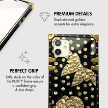 Load image into Gallery viewer, Black and gold iPhone case with bow &quot;La Belle&quot; by PURITY
