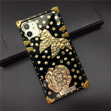 Load image into Gallery viewer, Black and gold iPhone case with bow &quot;La Belle&quot; by PURITY
