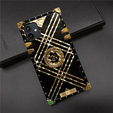 Load image into Gallery viewer, Motorola Case with Ring &quot;Erebo&quot; | Square Phone Case | Geometric Black and Gold Design | PURITY
