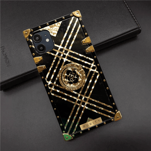 Motorola Case with Ring "Erebo" | Square Phone Case | Geometric Black and Gold Design | PURITY